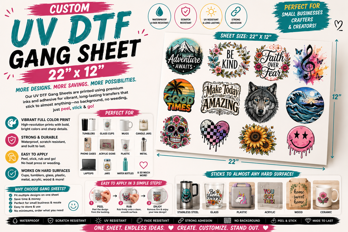 22" x 12" UV DTF Gang Sheet