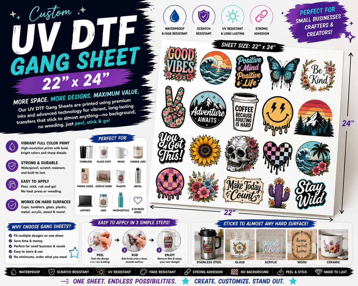 22" x 24" UV DTF Gang Sheet