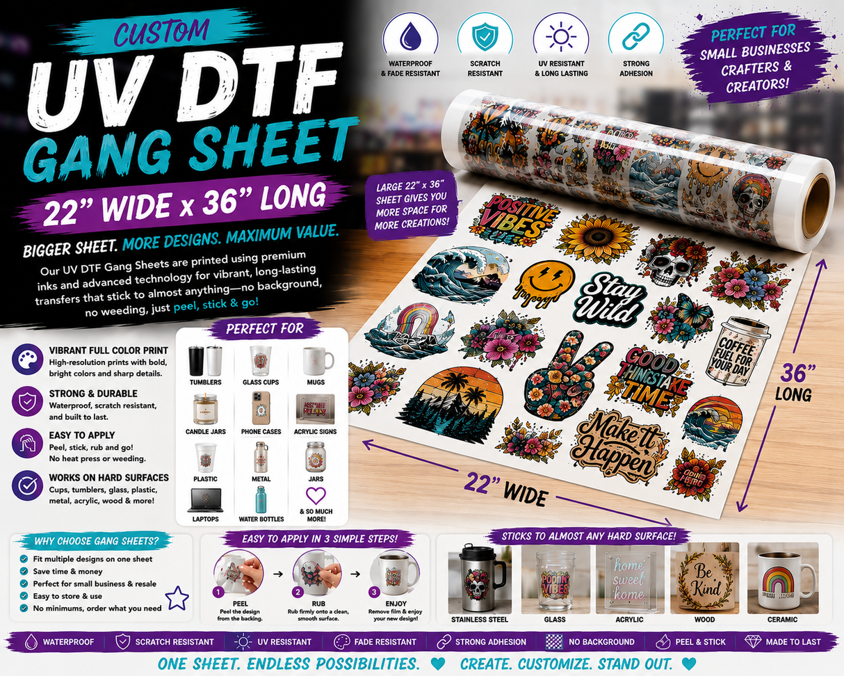 22" x 36" UV DTF Gang Sheet
