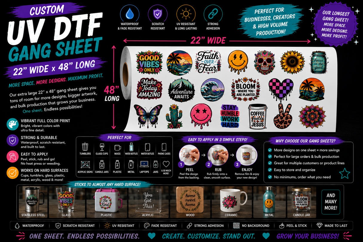 22" x 48" UV DTF Gang Sheet